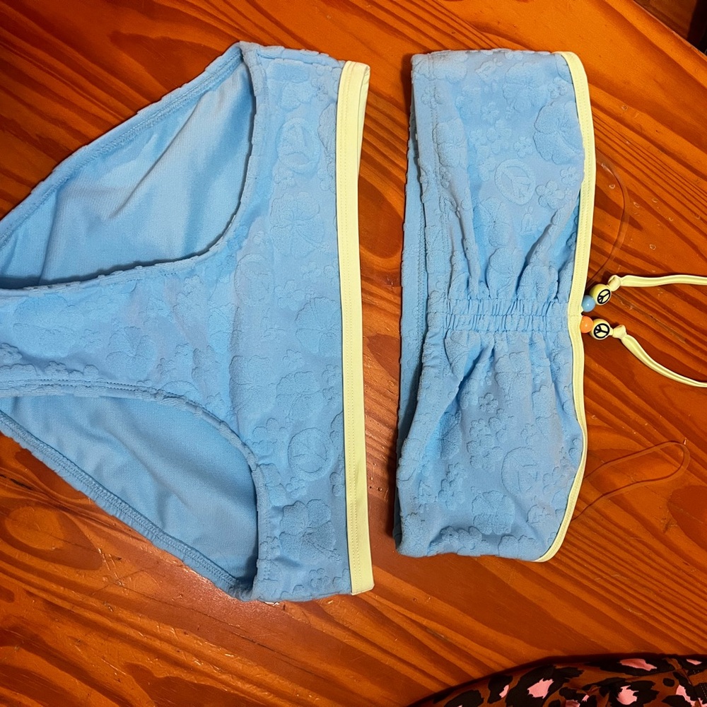 Light Blue Bikini Set with Yellow Trim